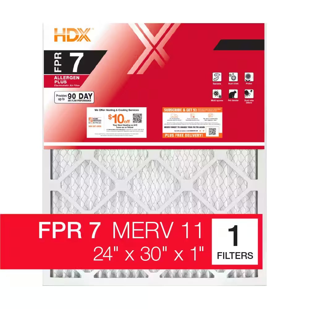 24 In. X 30 In. X 1 In. Allergen plus Pleated Air Filter FPR 7, MERV 11