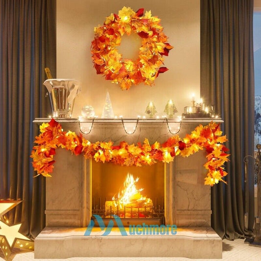 20FT Fall Thanksgiving Maple Leaves 40 LED Light Lamp Garland Festival Decor