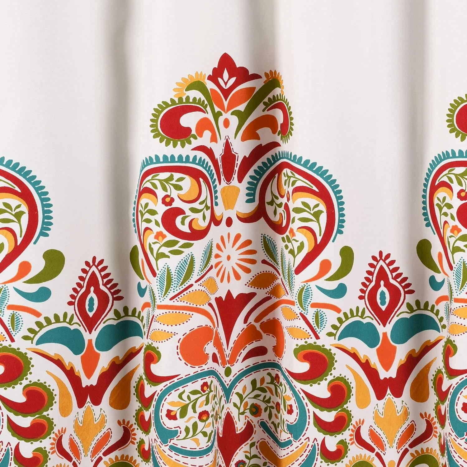 Clara Shower Curtain - Fabric Colorful Boho Paisley Damask Print Design, 72” X 72”, Turquiose & Tangerine